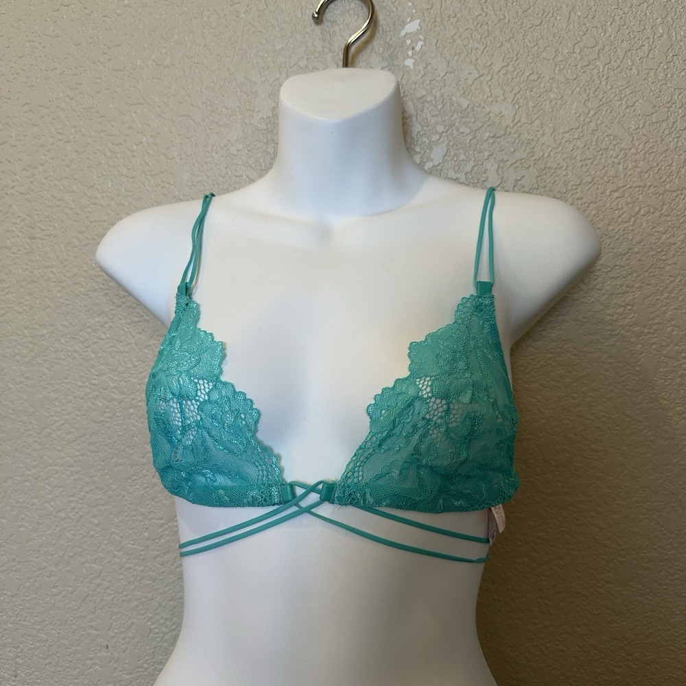 Victorias Secret Lace Strappy Bralette‎ Teal 36b Wrap Around Straps Aqua